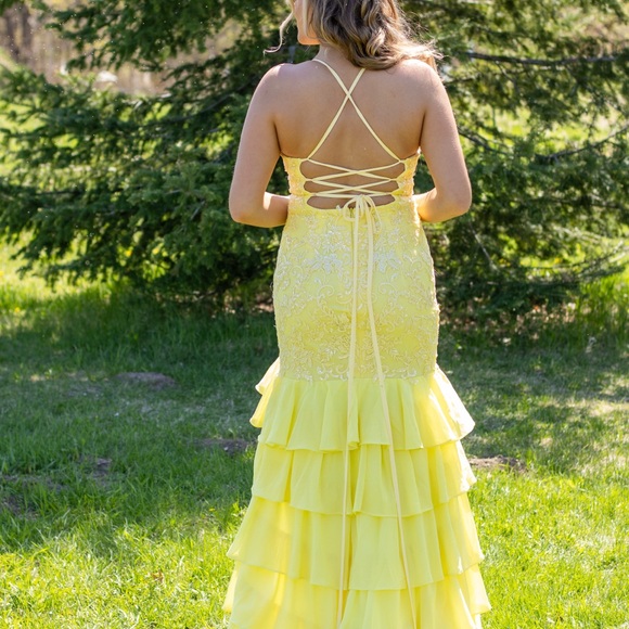 Yellow Ruffle Prom Dress - Picture 2 of 4
